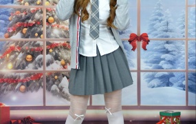 011/小琪~《圣诞甜心》灰色学院风与白丝的浪漫邂逅。